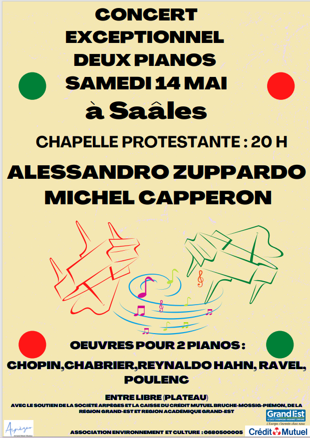 Concert deux pianos @ Eglise protestante de Saâles | Saales | Grand Est | France