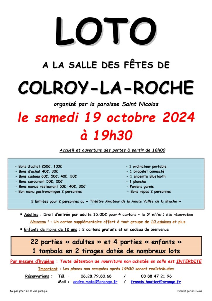 Soirée loto à Colroy @ Salle des fêtes | Colroy-la-Roche | Grand Est | France