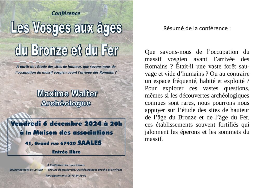 "Les Vosges aux âges du Bronze et du fer" @ Maison des associations | Saales | Grand Est | France