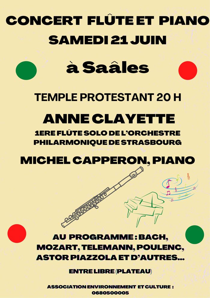Concert de flute et piano @ Eglise protestante de Saâles | Saales | Grand Est | France